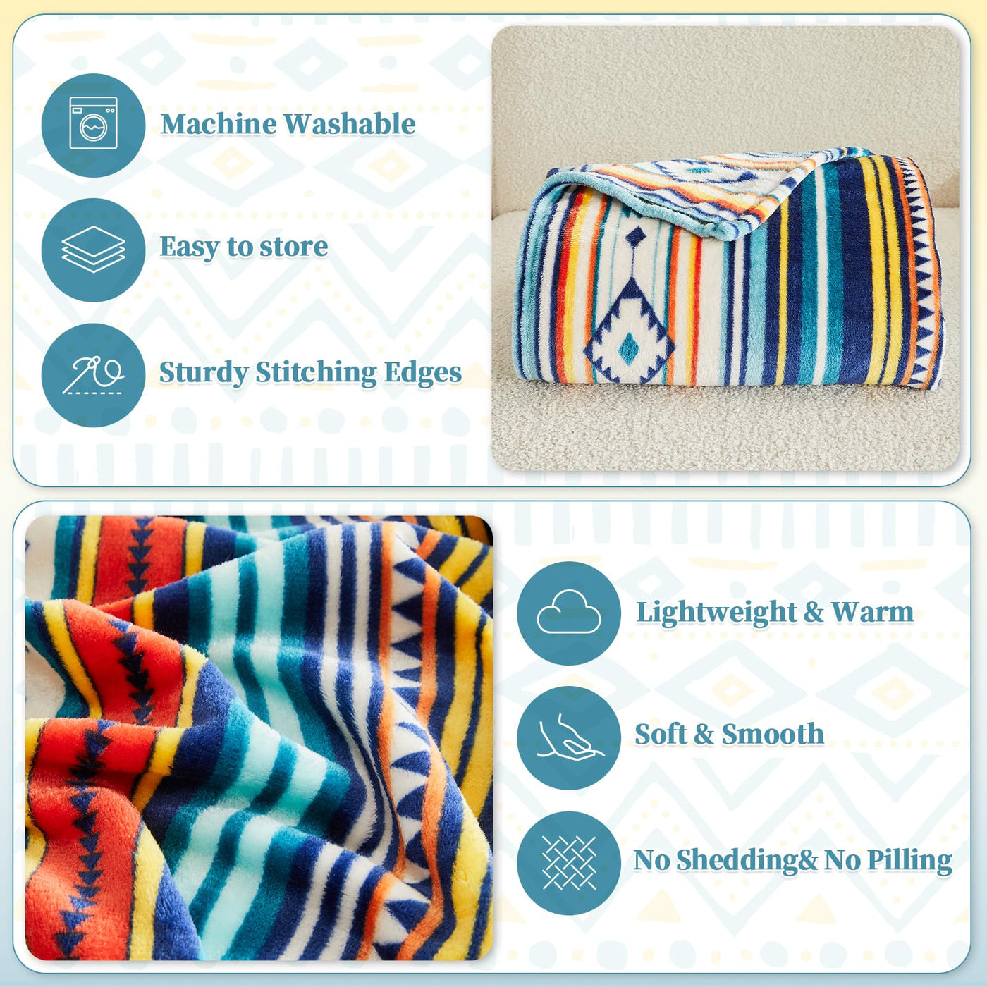 Cuddly blanket , Home Blanket Boho Blanket Colorful Striped Pattern