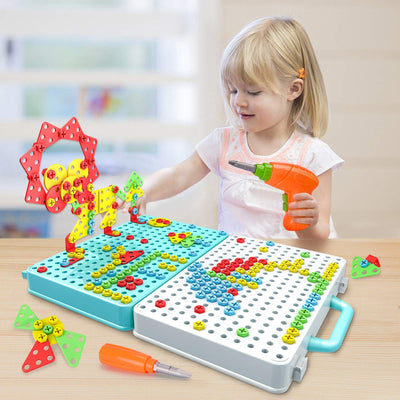 Mosaic plug-in game 3D puzzle with drill, screws, creative toy for children as an educational toy