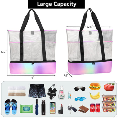 Sac de plage en maille grand pliable avec sac isotherme étanche