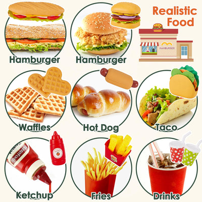 Jouet de cuisine Jouet Alimentaire pour enfants, Accessoires de cuisine pour enfants, Taco Hamburger Fast Food Jouet de gril pour enfants, Nourriture de jeu en plastique pour Cuisine de boue, Jeu de rôle