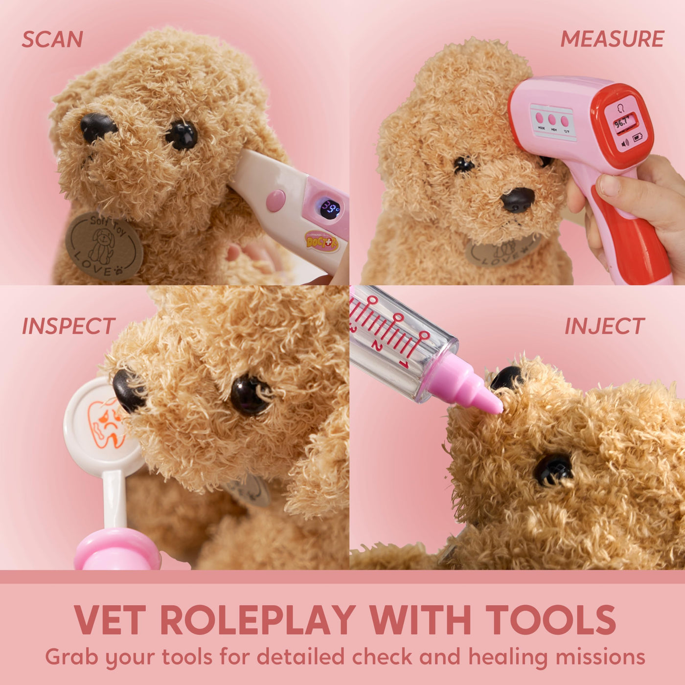 Doctor's case for children, vet toy for children, doctor's case for children with plush poodle toy