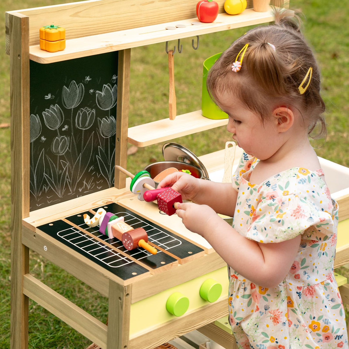 ensemble de Cuisine de Jeu de Jouets en Bois d'Extérieur pour Enfants de Cuisine de boue pour Garçons et Filles Âgés de 3 à 8 Ans, Activités Intérieures et Extérieures avec évier d'eau Version mise à jour