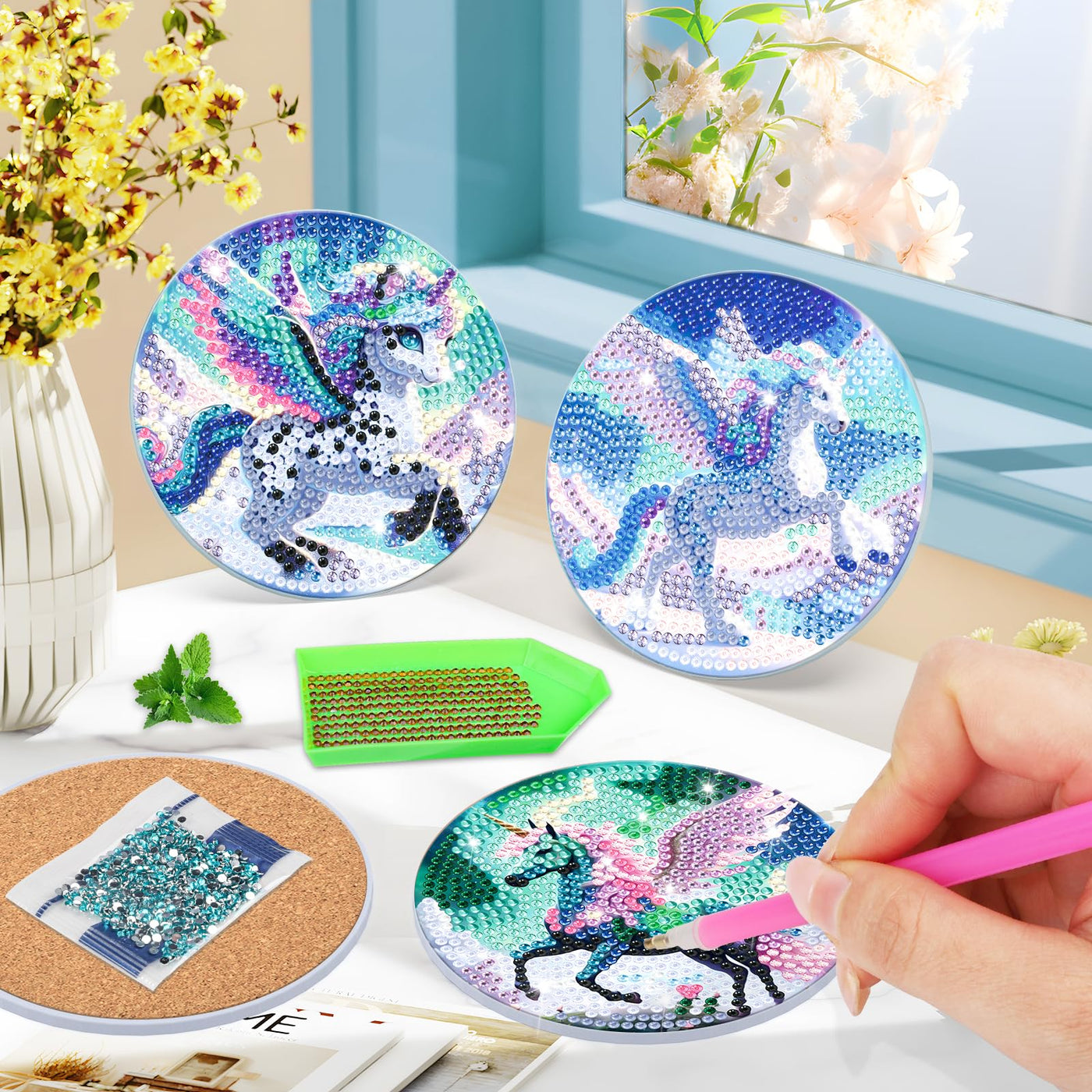 8 PCS Diamond Painting Coasters with Holder