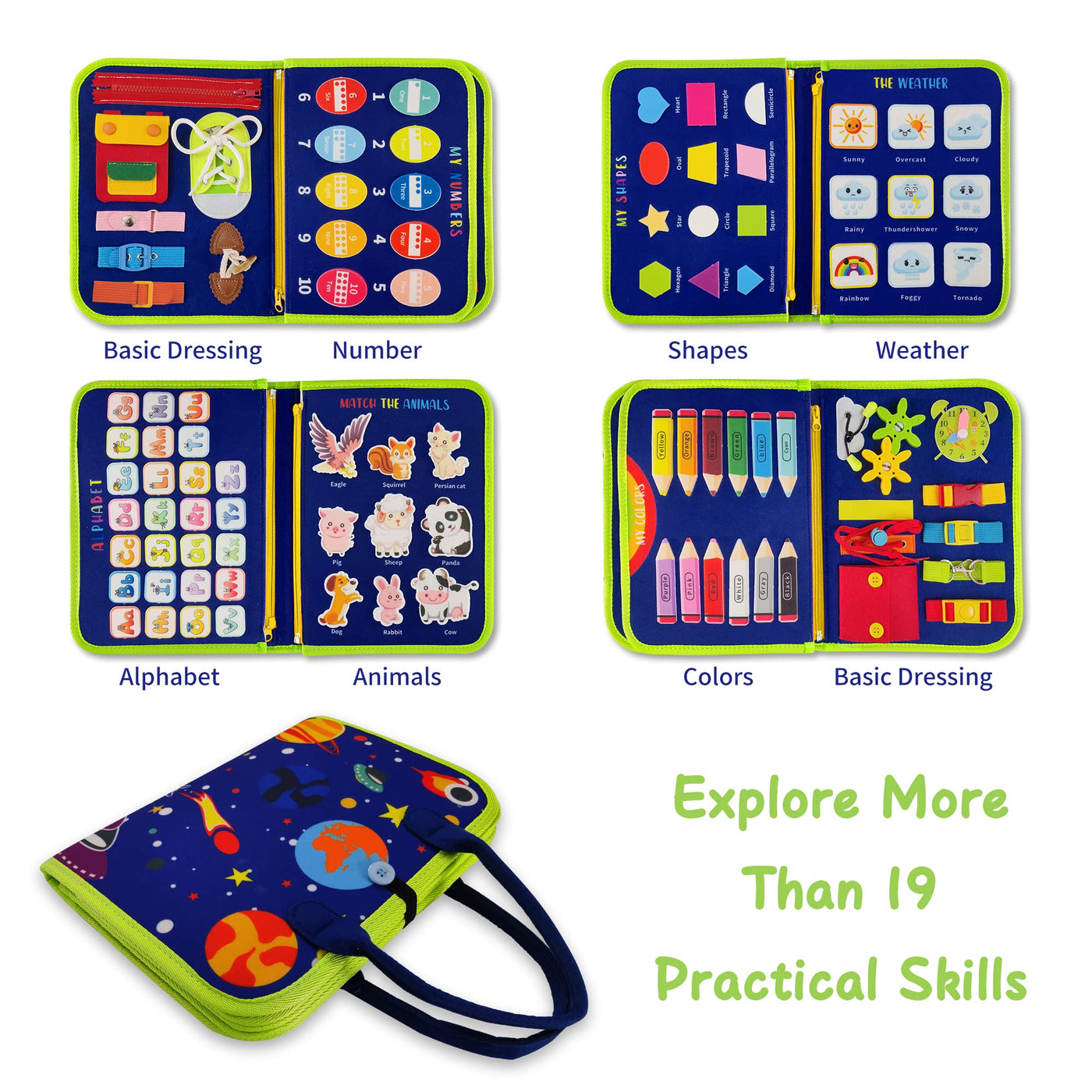 Busy Board - Activity Board - Learning toy for basic skills and airplane travel toy.