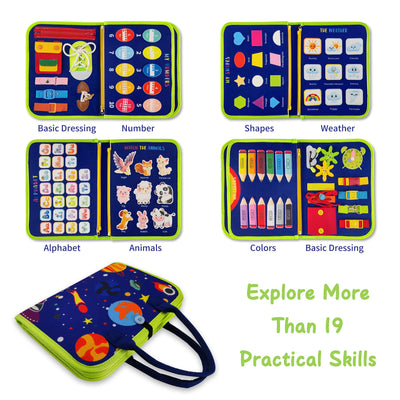Busy Board - Activity Board - Learning toy for basic skills and airplane travel toy.
