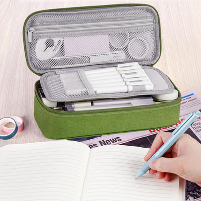 Pencil Case 5 Compartment, Large Pencil Case Bag Holder Stationery Zippered Desk Organizer