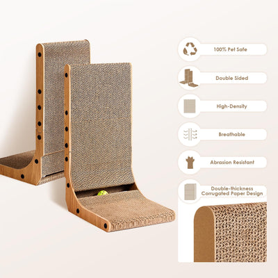 Planche à gratter pour Chat, Planche à Gratter en Forme de L de 68 cm de Haut pour Chats, Meubles à gratter haute Densité Résistants à l'usure avec Jouet pour Chat, Planche à gratter pour Chat pour Mur et Coin, Grand