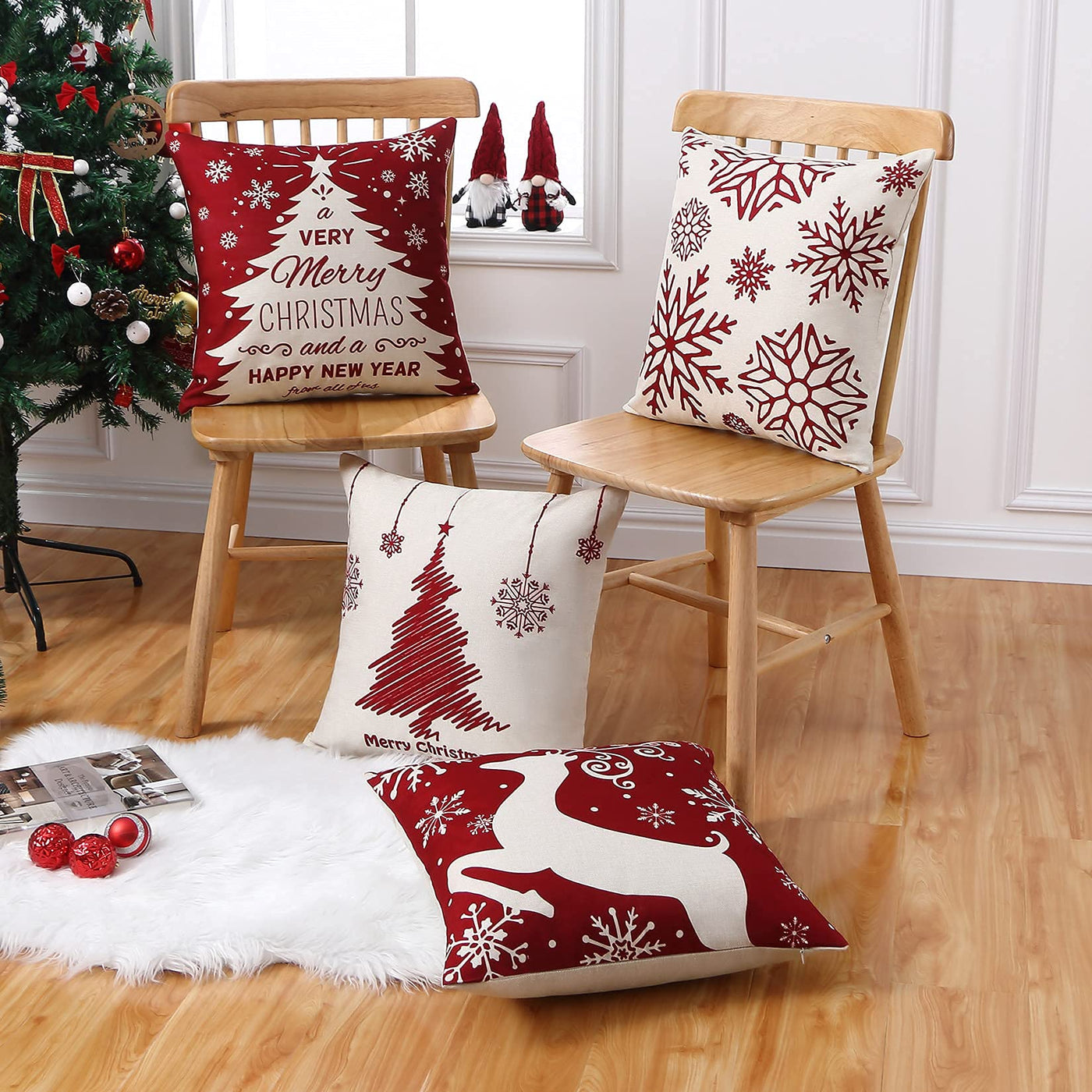 Christmas cushion cover set of 4 linen look cushion covers