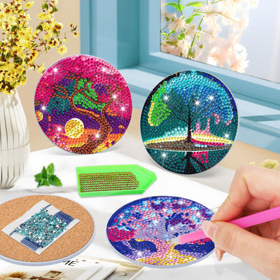 8 PCS Diamond Painting Coasters with Holder