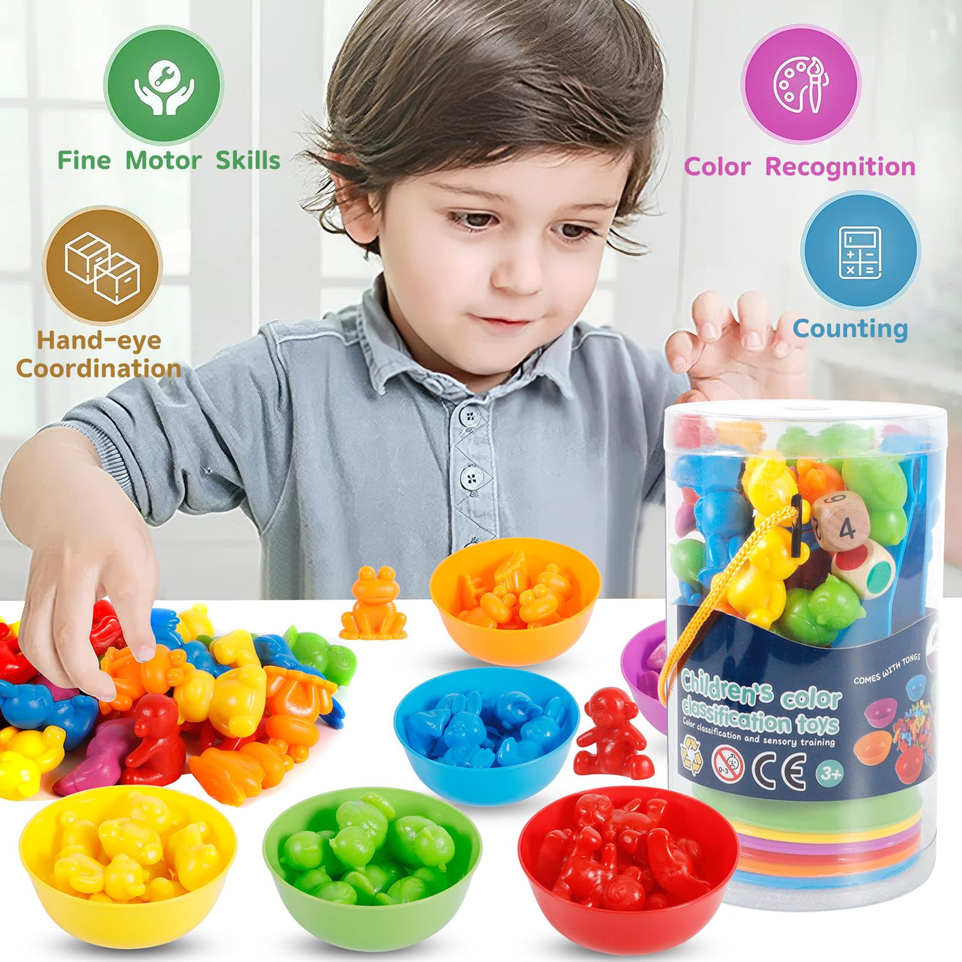 Toys Matching sorting cups and tweezers for children