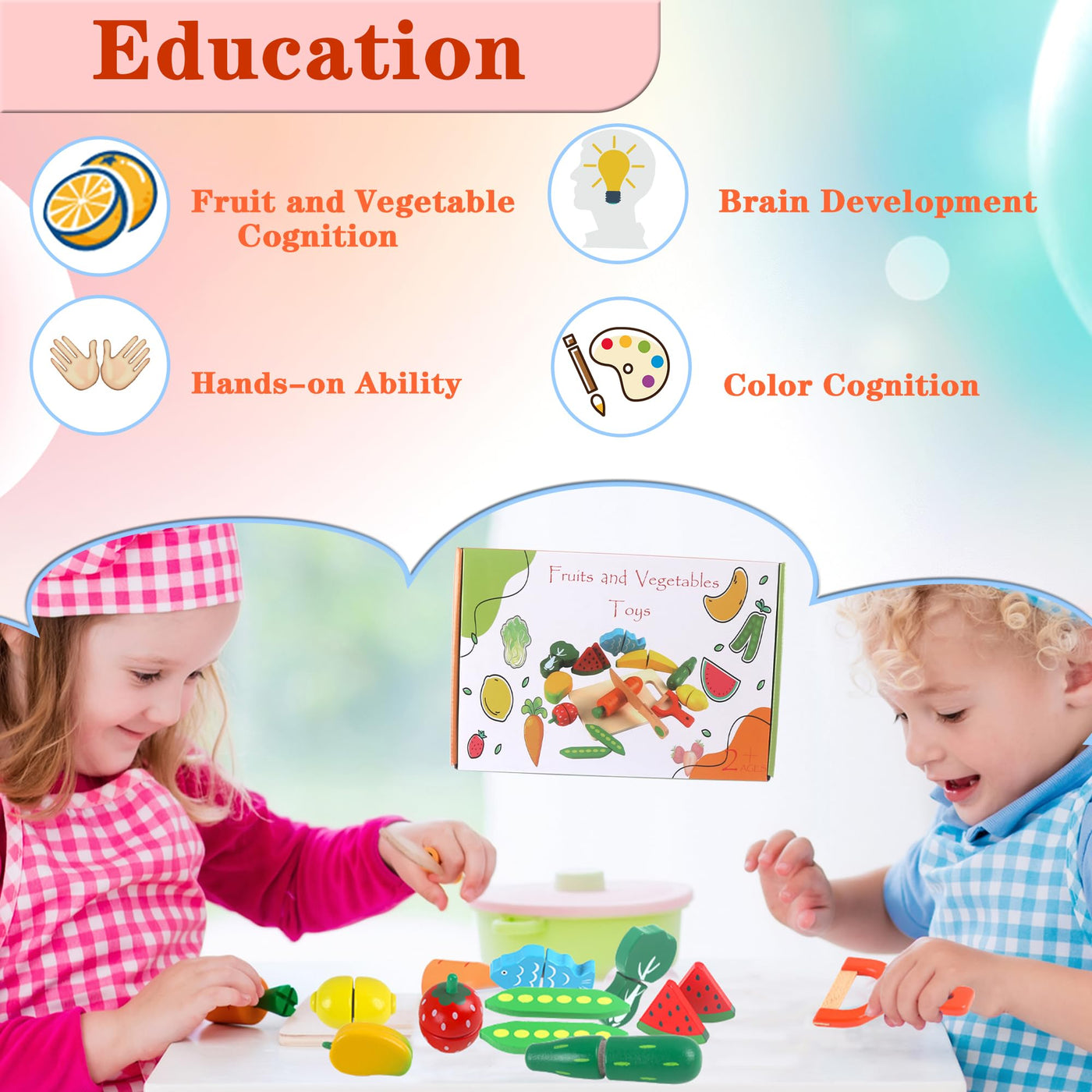 Children's kitchen accessories toy,Wooden cut fruit and vegetables wooden toy,Educational toy for cooking simulation and color recognition