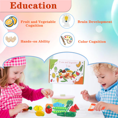 Children's kitchen accessories toy,Wooden cut fruit and vegetables wooden toy,Educational toy for cooking simulation and color recognition