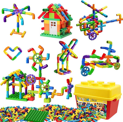 Jouets en tube, 188 pièces Blocs de construction classiques Blocs de construction à assembler avec roues et plaque de base pour enfants