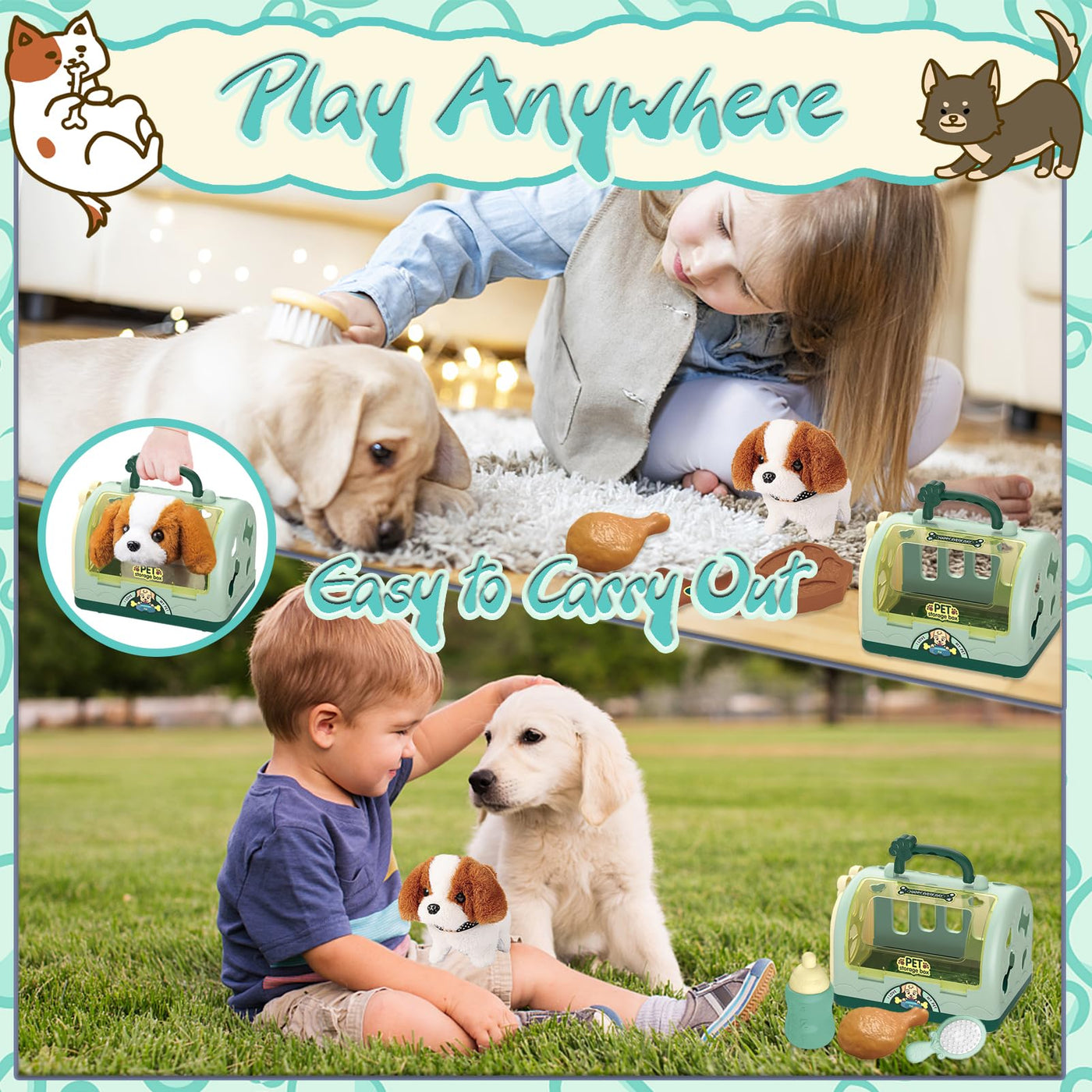 Robot Dog Toy Doctor Suitcase Kids, Vet Toy Kids Role Play 12 pcs with Electronic Dog Runs Barking & Transport Cage