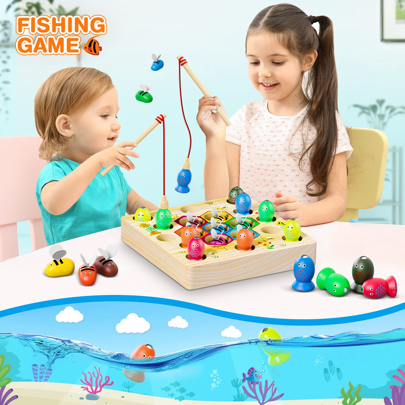 Magnetic fishing game Motor activity toy Fish fishing game