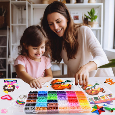 10000 perles à repasser, 36 couleurs de perles à repasser avec plaques, pinces, instructions, set de perles pour enfants avec boîte de rangement