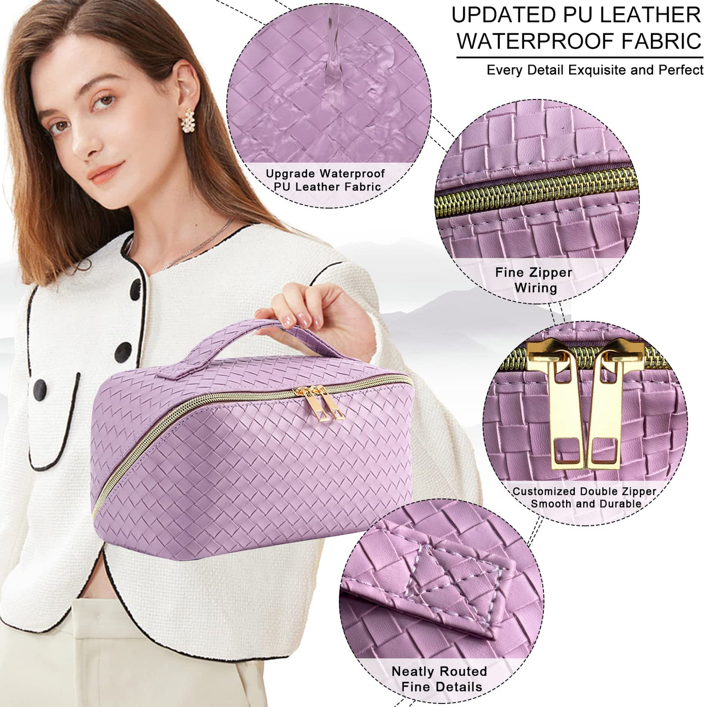 Sac cosmétique de voyage, trousse de beauté en cuir PU, grande trousse de maquillage