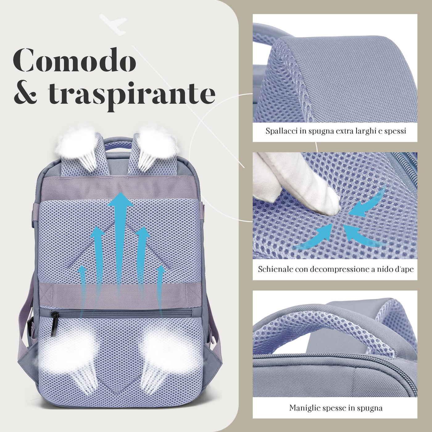 Hand Luggage Backpack Lightweight Laptop Compartment & Anti-theft Device