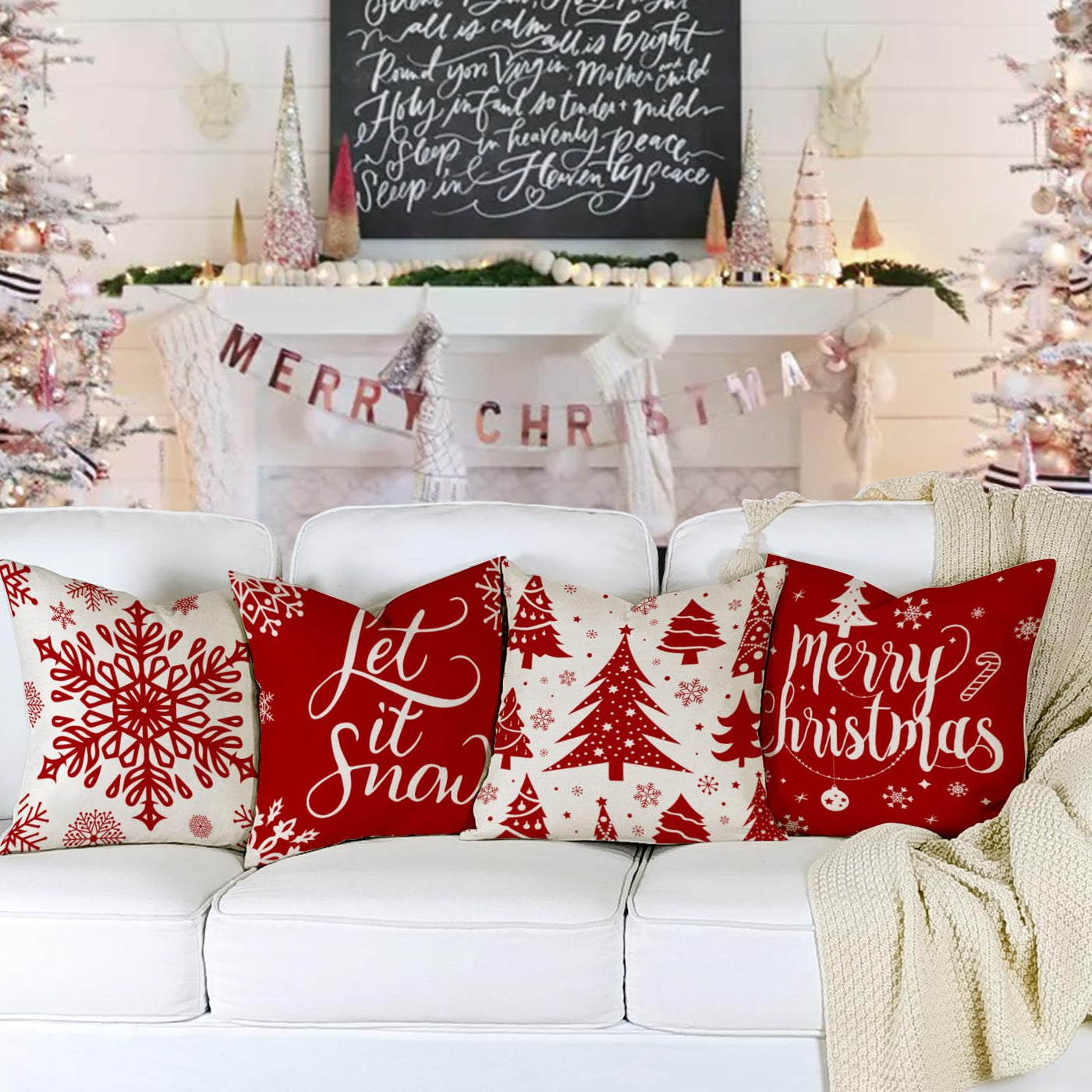 Housse de coussin set de 4 housses de coussin housse de coussin de Noël housse de coussin décorative housse de coussin en lin pour décoration canapé de Noël