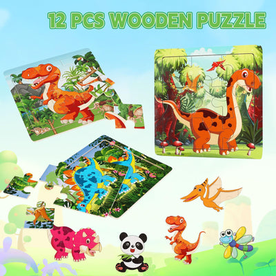 Wooden animal puzzles and organizer bag for each puzzle for children