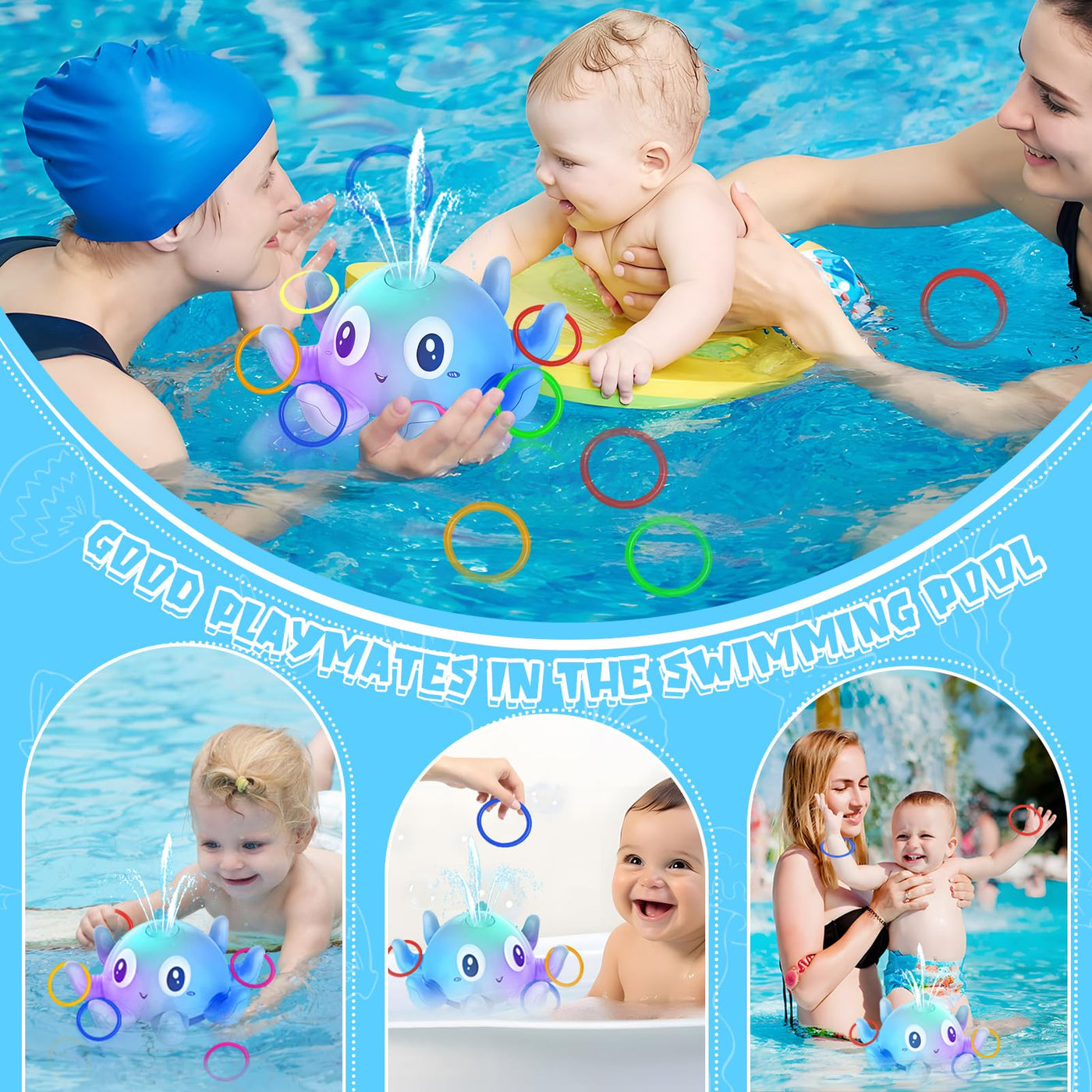 Jouet de bain Jouet d'eau pour enfants Jouet de bain étanche double avec lumière LED Octopus Whale Induction Automatic Water Jet Luminous for Toddler