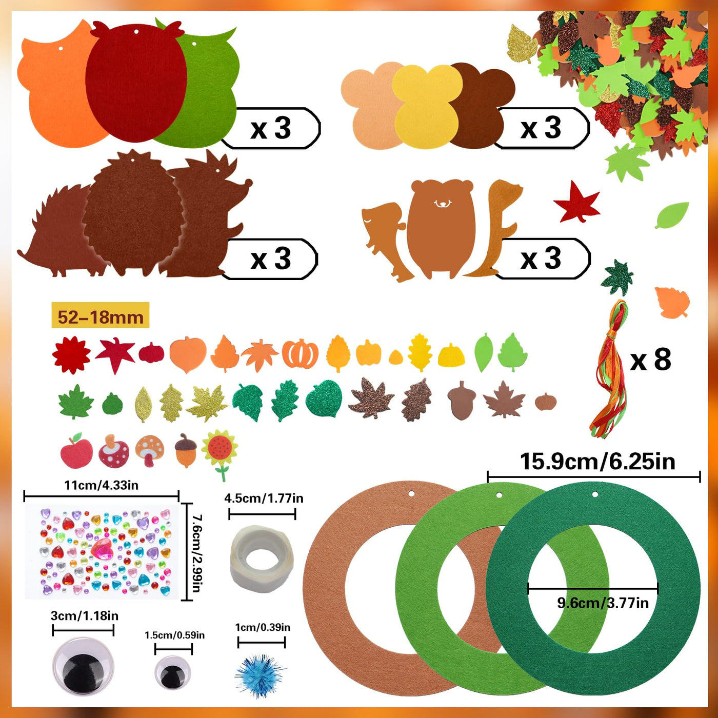 Bastelset aus Filz zur Dekoration, 9-teiliges Bastelset Eule, Herbstbasteln für Kinder, Kreativsets und Bastelbedarf für Kinder
