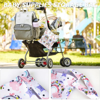 Lot de 2 sacs à couches, sacs à linge humide, sacs à linge sale, sacs à linge humide imperméables, sacs à couches pour bébés, natation, camping, voyage, gymnastique, entraînement, plage, arc-en-ciel, pochette supplémentaire