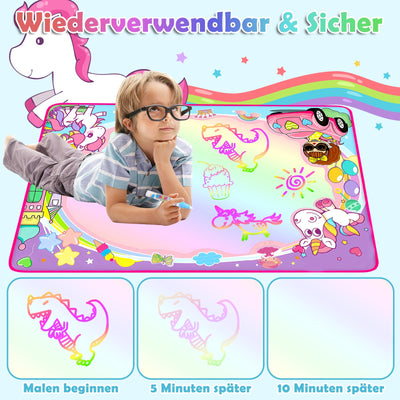 Malmatte mit Wasserstift Wassermatte DoodleWater Malmatte Super Drawing Mat mit 3 Wasserstiften 18 Stempelset Aufbewahrung 