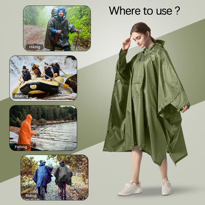 Rain cape Raincoat Rain jacket Waterproof Hiking Cycling Outdoor 3in1 Multipurpose