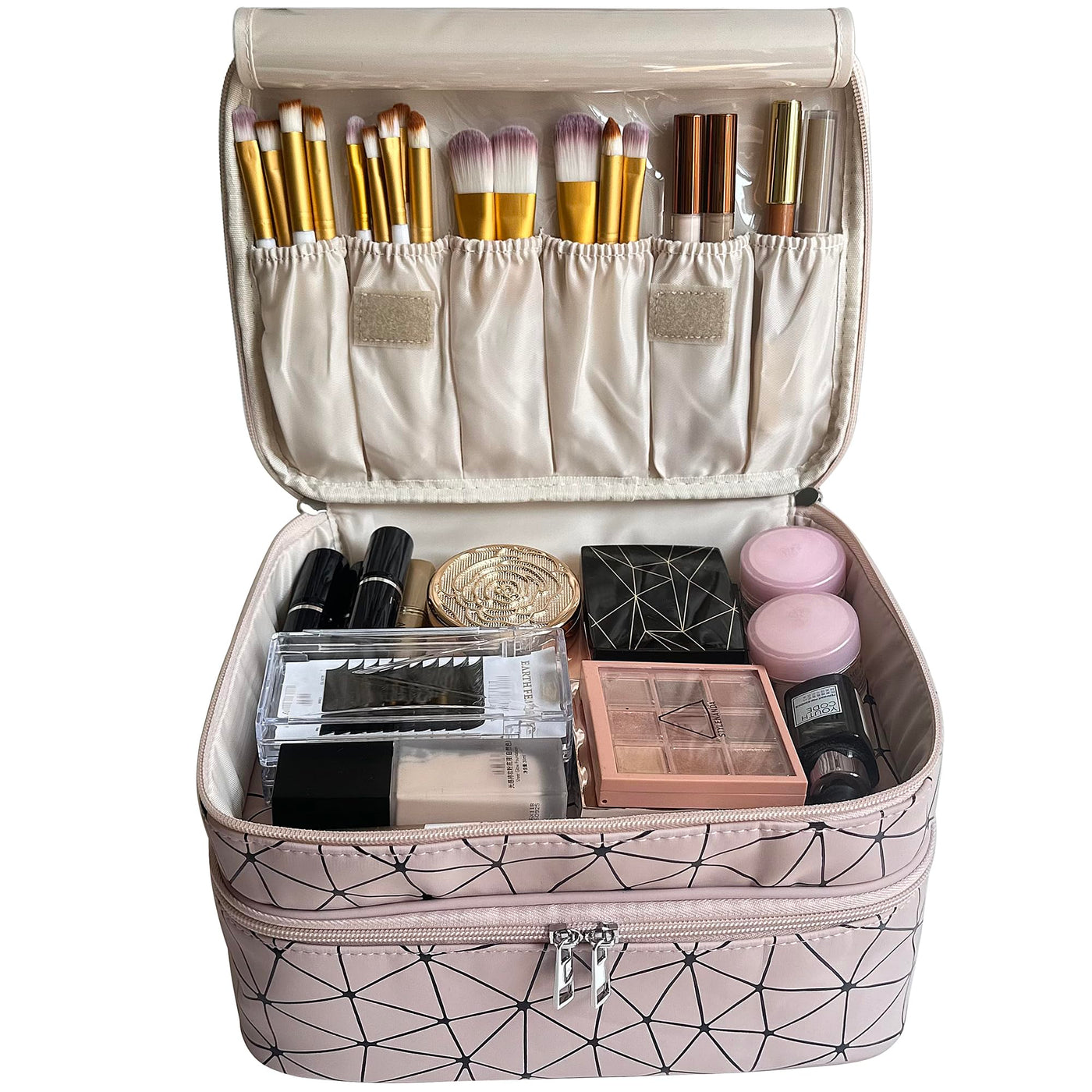 Sac à cosmétiques grand format - trousse de toilette étanche avec pochette pour brosse et séparateur