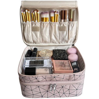 Sac à cosmétiques grand format - trousse de toilette étanche avec pochette pour brosse et séparateur