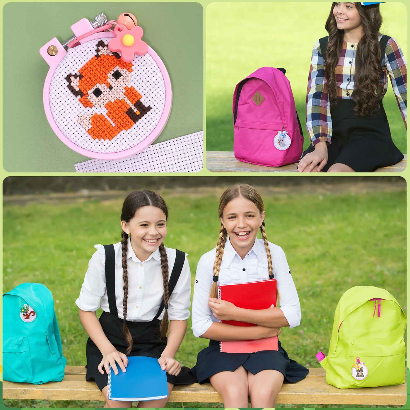 Set de 6 pièces de point de croix pour enfants, sets de broderie avec des motifs d'animaux de la forêt, set de travaux d'aiguille pour enfants avec instructions pour des porte-clés DIY