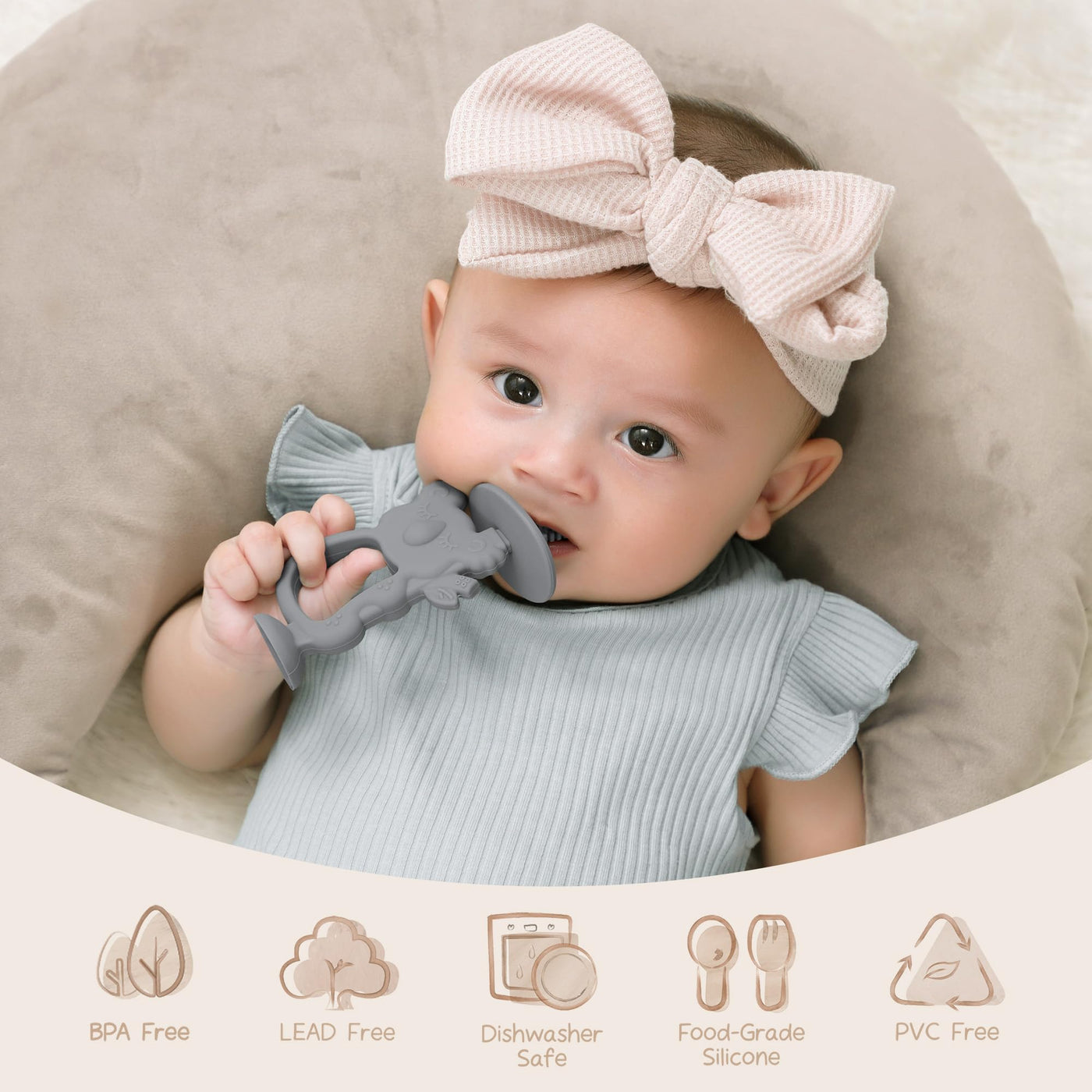 Baby-Beißring mit Saugfuß, Baby-Zahnbürste, Beißring