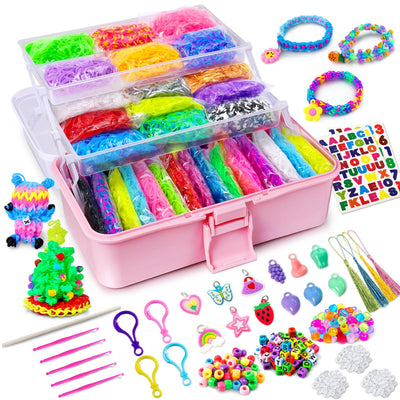 45 Farben Webstuhlbänder Kit mit 3-lagiger Aufbewahrungsbox, DIY Gummibänder Kit