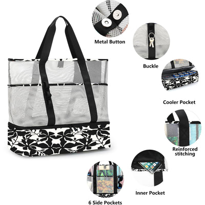 Mesh Beach Bag Large Foldable with Waterproof Cooler Bag