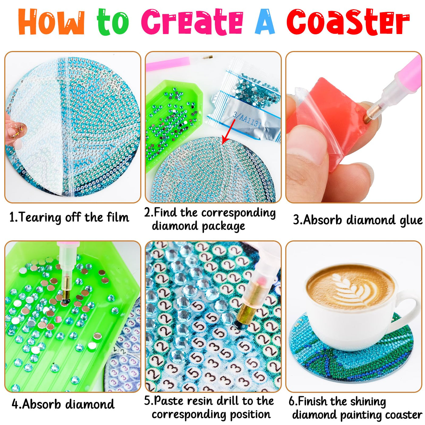 10pcs Diamond Painting Coasters With Holder