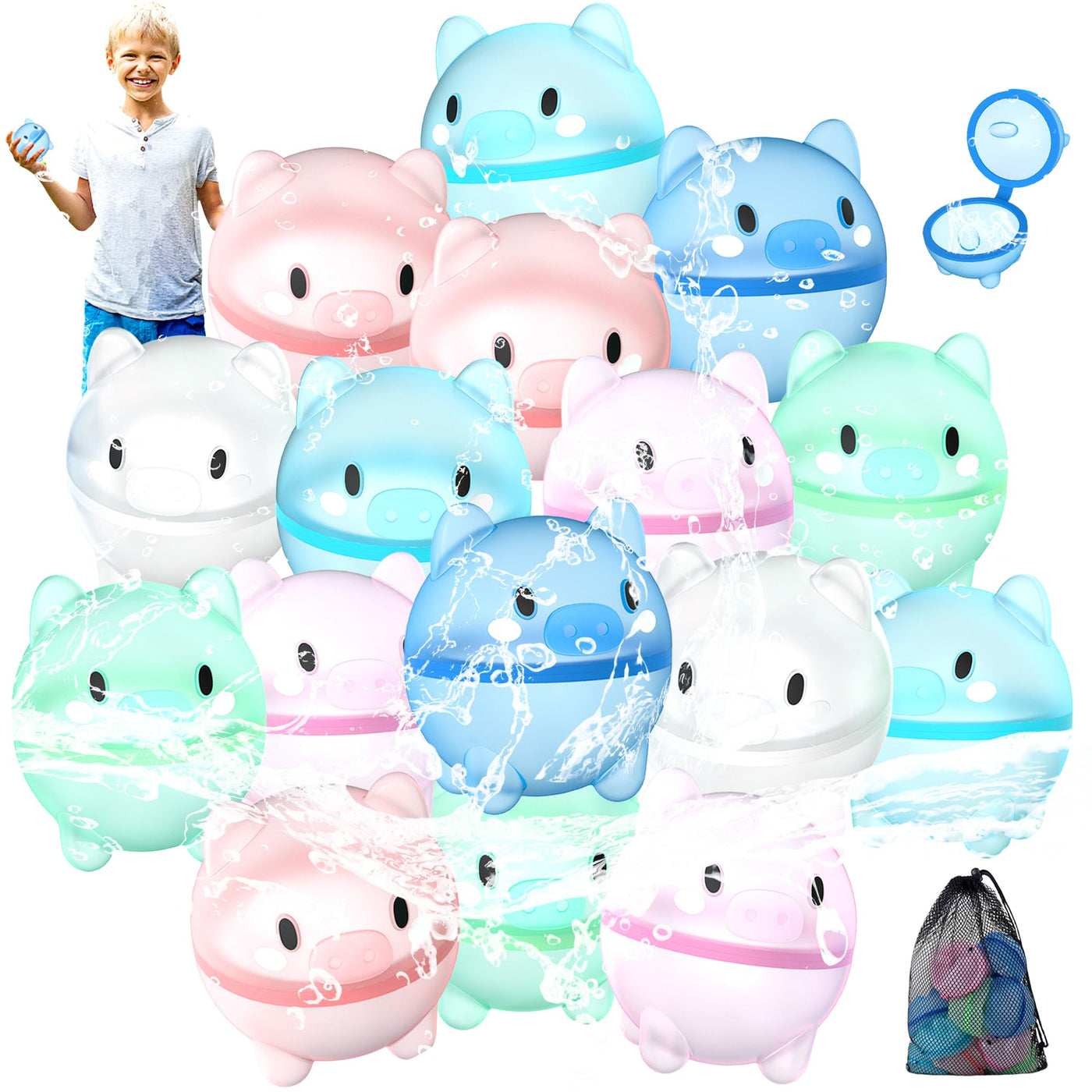 16 pièces de ballons d'eau réutilisables pour enfants et adultes, ballons d'eau à fermeture automatique