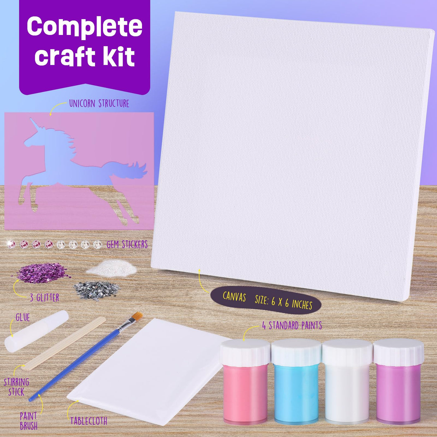 Einhorn Leinwand Aquarellmalerei Set, Bastelset für Kinder