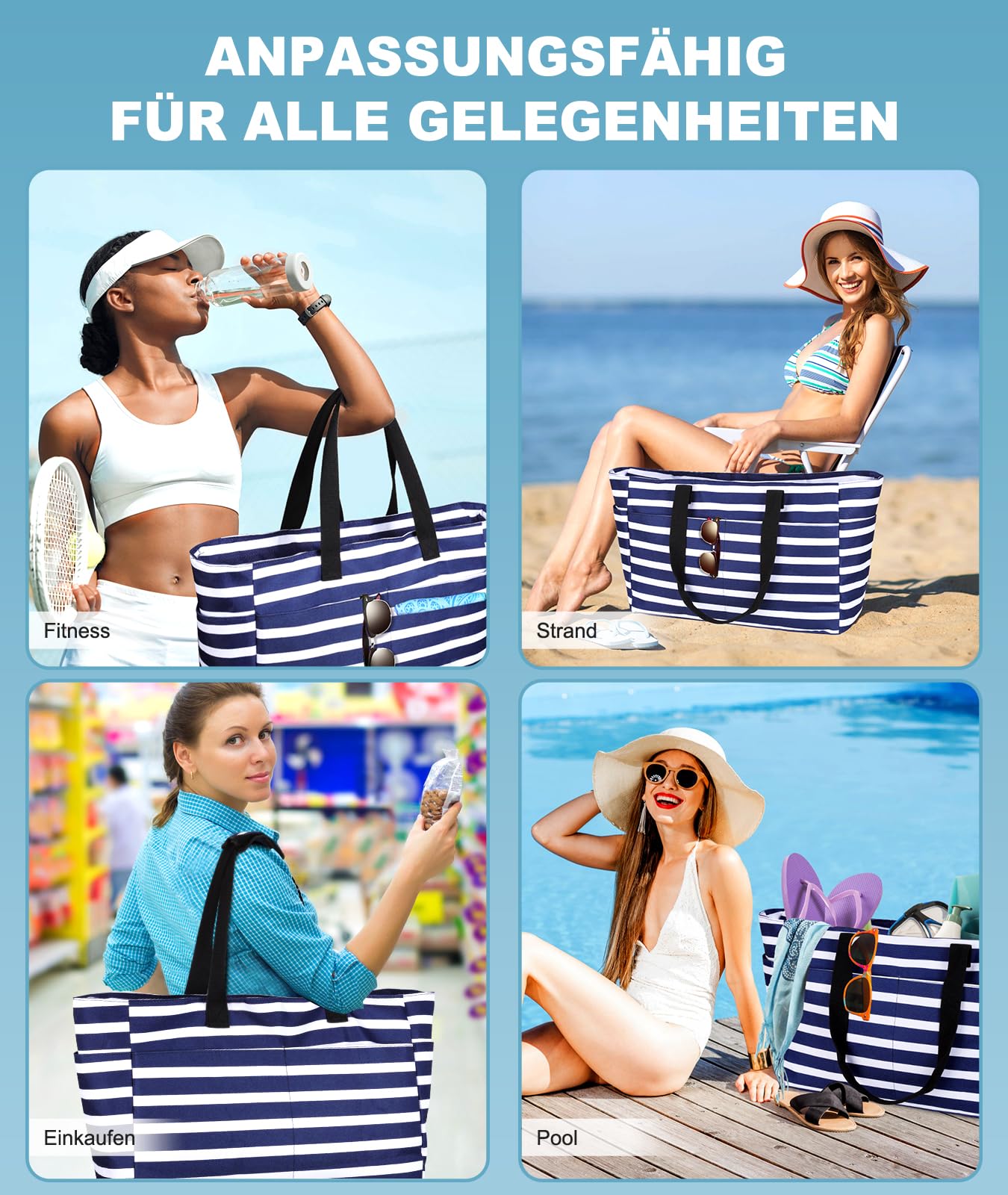 Grand sac de plage avec fermeture éclair