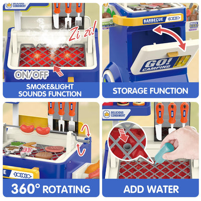 Children's BBQ Grill Toy, Kitchen Toy Set, Realistic Smoke BBQ Grill Play Set with Toy Kitchen Accessories, Cutting Toy, Sound Effects