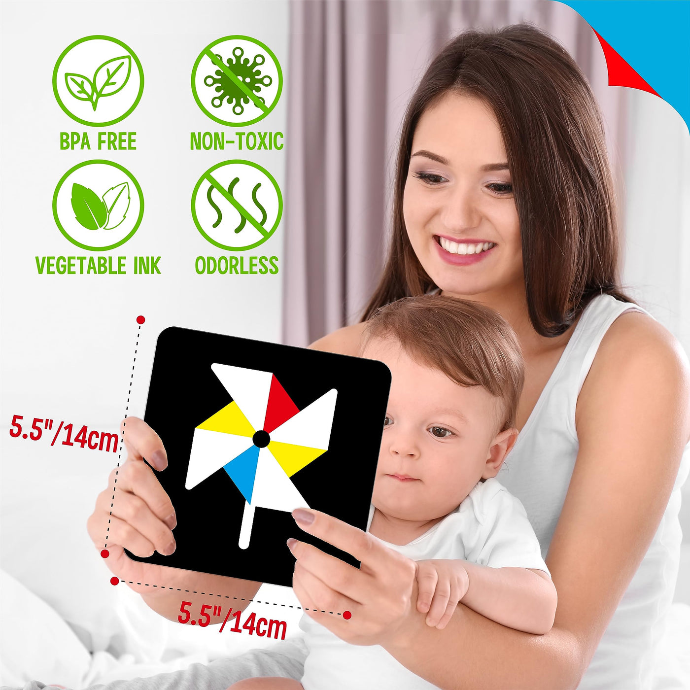 50 pages de cartes photo de stimulation visuelle pour bébé, 25 cartes flash colorées à fort contraste pour bébé, jouet sensoriel pour les nouveau-nés