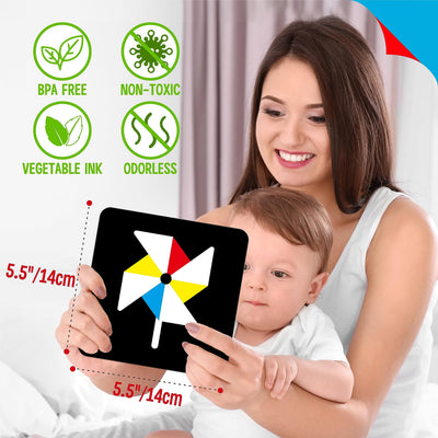 50 pages de cartes photo de stimulation visuelle pour bébé, 25 cartes flash colorées à fort contraste pour bébé, jouet sensoriel pour les nouveau-nés