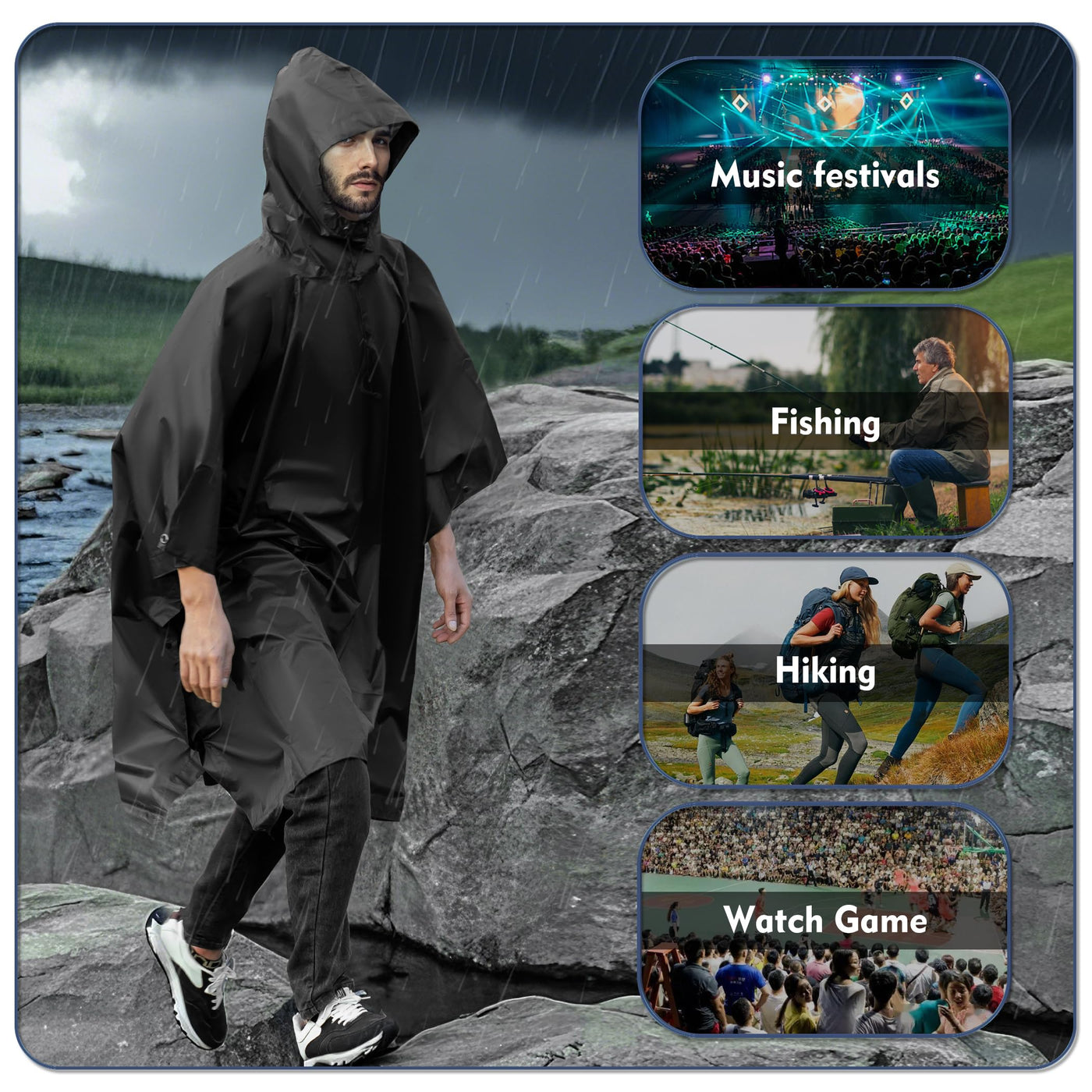 Rain Poncho Waterproof Rain Cape with Hood
