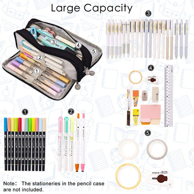 Pencil case for school with 3 compartments, large capacity, pencil case, stationery, organizer, cosmetic bag