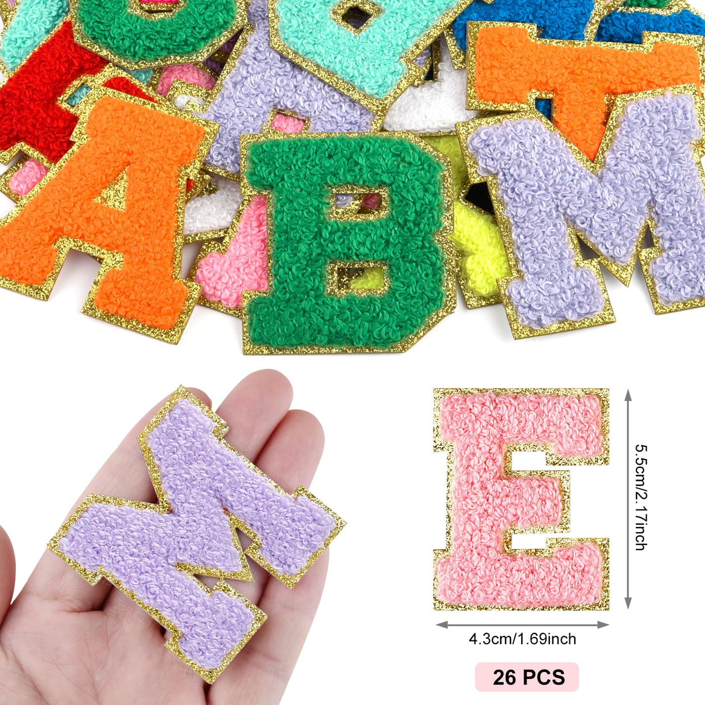 Selbstklebende Chenille-Buchstabenpatches zum Aufbügeln auf Kleidung, Stoff, Schuhe, Taschen