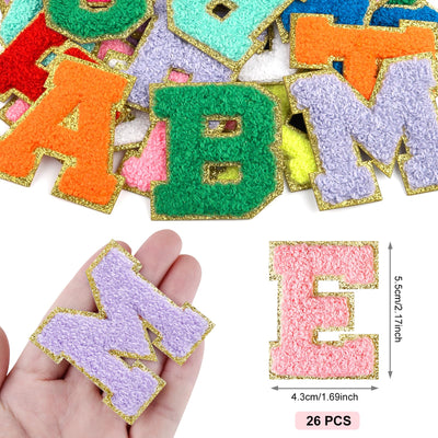 Selbstklebende Chenille-Buchstabenpatches zum Aufbügeln auf Kleidung, Stoff, Schuhe, Taschen