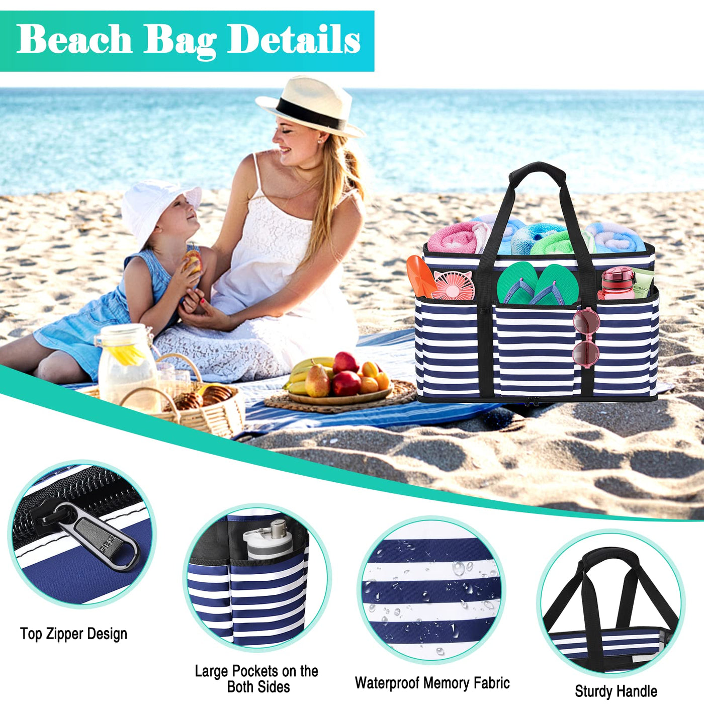 Large beach bag with zipper Waterproof beach bag