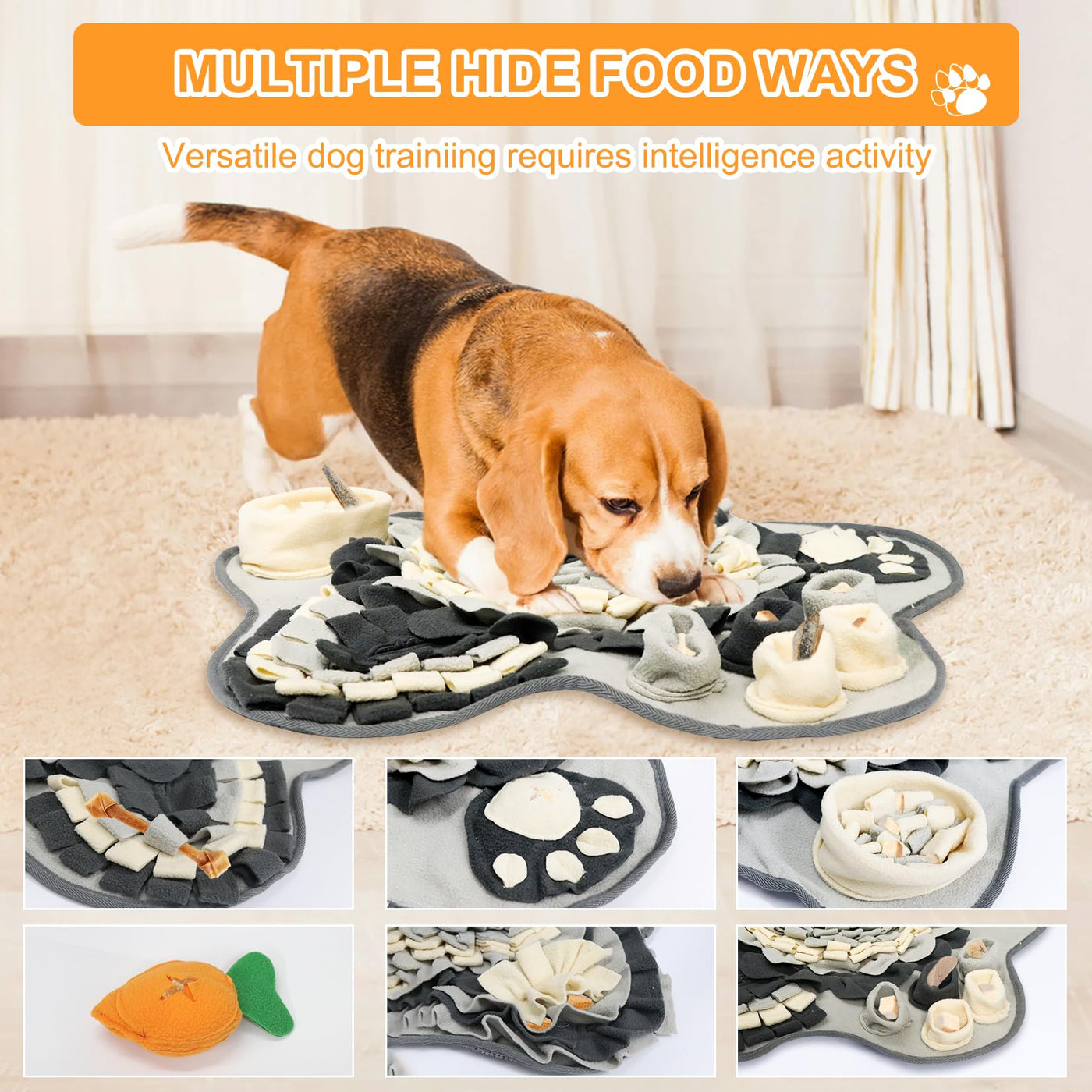 Tapis de reniflage pour chiens et chats - Tapis d'entraînement lavable en forme de fleur pour animaux de petite et moyenne taille avec jouet en forme de carotte