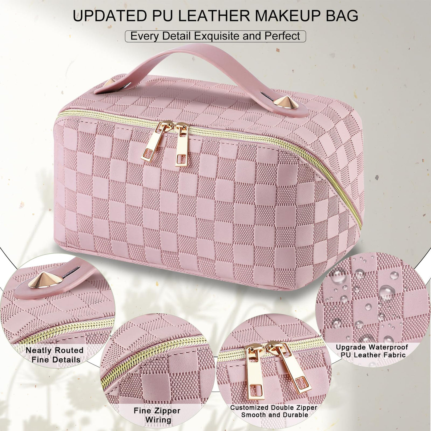 Sac à cosmétiques de voyage, sac de maquillage de grande capacité, sac de maquillage portable en cuir PU, sac de toilette, organisateur