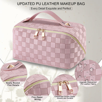 Sac à cosmétiques de voyage, sac de maquillage de grande capacité, sac de maquillage portable en cuir PU, sac de toilette, organisateur